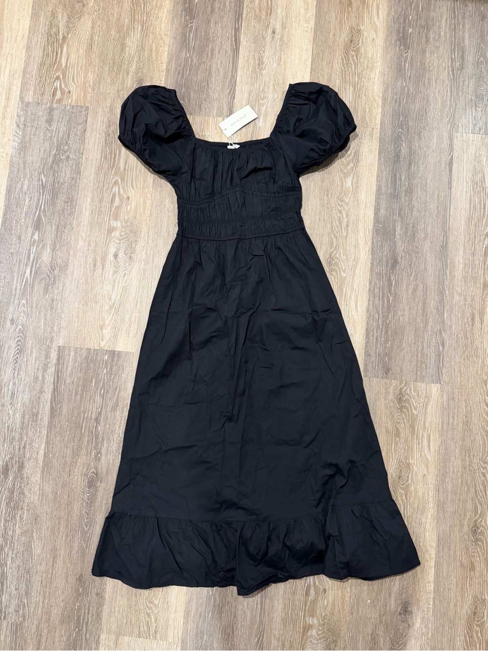 Black Peasant Style Midi Dress